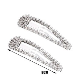 2 x Large Rhinestone Hair Clips, Glitter Crystal Hair Barrettes, Snap Hair Pins, Duck Ball Clip, Hair Decorative Hair Accessories for Women and Girls (Silver)