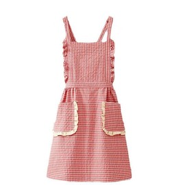 RchleaKry Vintage Ladies Aprons with Pockets, Pinafore Apron Dress for Women Girls, Cute Floral Chef Aprons, Gift for Women, Red, Medium