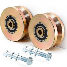 2 pcs 4" Heavy Duty Sliding Gate Rollers Wheels V Groove Slide Wheel, 3300 Lbs Solid 1-3/4" Width Rolling Gate Wheels with Screw & Double Bearings for Industrial Machines Rail