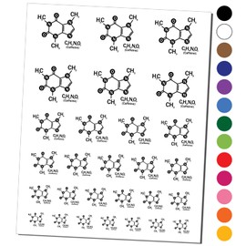 Science Molecule Caffeine Coffee Atomic Bonds Temporary Tattoo Water Resistant Fake Body Art Set Collection - Black (One Sheet)