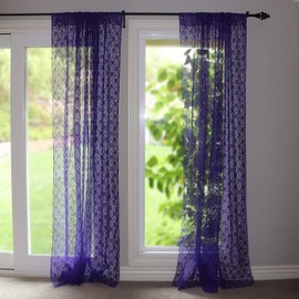 lovemyfabric Floral Lace Window Curtain Panel Purple Sheer Lace Bedroom Kitchen Dining Room Bathroom Classroom Diner Window Decor (58" Wide) (120" Tall)