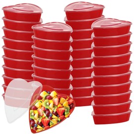 50Pcs Valentine's Day Heart Shaped Container Box, Reusable 16.9 Oz Red Heart Shaped Box Food Storage Containers Dessert Box with Lids for Valentine's Day Wedding Party Supplies Fruit Vegetable Dessert