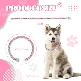 14inch Glitter Dog Chain Collar Pink Silver Diamond Dog Collars Cuban Dog Chains Necklace Puppy Pet Metal Link Chain with Buckle Christmas Pet Jewelry Accessories Chain for Small Medium Dogs Cats
