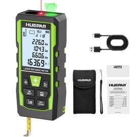 Laser Measuring Tool 3-in-1, Huepar 165 Ft Laser Measure & 33 Ft Green Cross Line Laser Level & 6.5 Ft Tape Measure, Rechargeable, Voice Broadcast, Multi-Mode, Rugged for Construction&Home Use, SW-T50