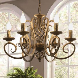 Ganeed French Country Chandeliers,6 Lights Candle Wrought Iron Chandelier,Rustic Farmhouse Pendant Light Fixture Hanging Lighting for Kitchen Island,Dining Room,Living Room,Foryer