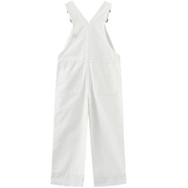 Girls White Bib Overalls with Adjustable Shouler Strap, Size 8