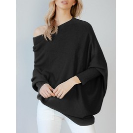 Imily Bela Batwing Boat Neck Sweaters for Women 2024 Fall Long Sleeve Soft Knit Loose Baggy Pullover Jumper Top Black