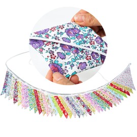 G2PLUS 36PCS Large Fabric Bunting Banner, 10M Double Sided Cotton Triangle Flag Garland-17x19CM Two Layer Multicoloured Pennants for Wedding Birthday Parties