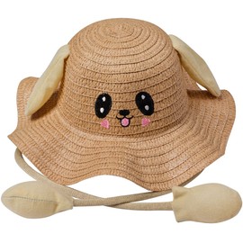 Miobo Cute Foldable Playable Sun Hat for Girls, Breathable UV Protection Sun Hat with Embroidered Animal Pattern, brown