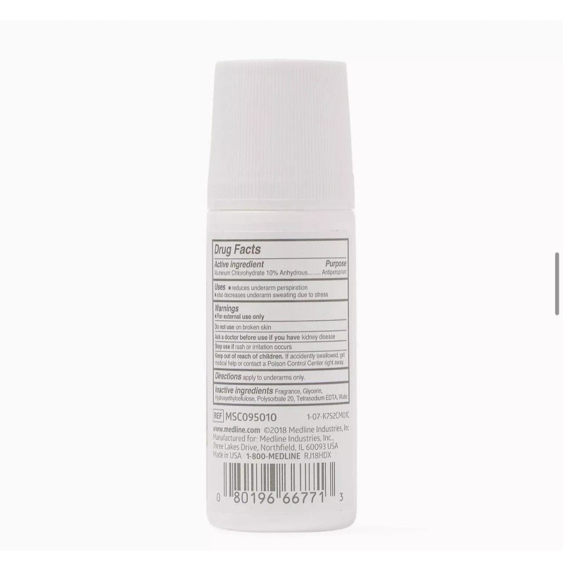 Medline MedSpa Roll-On Antiperspirant Deodorant, 1.5 oz., 2 Pack -