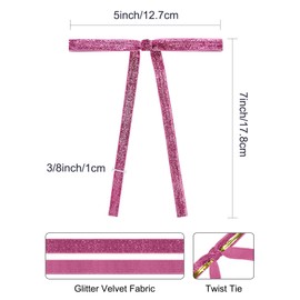 24 Pcs Pink Glitter Velvet Christmas Tree Bows Sparkle Door Garland Decor Vintage Wreath Bow (3/8'' Width, 5 * 7 inch)