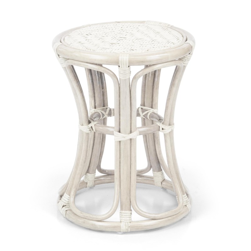 Breeze Handmade Rattan Wicker Stool Fully Assembled White Wash Color