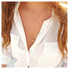 Yheakne Boho Star Lariat Necklace Gold Star Choker Necklace Hollow Star Pendant Necklace Chain Minimalist Y Necklace Jewelry for Women and Girls