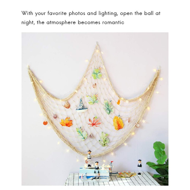 Decorative Fishing Net Wall Decor with Seashells Nautical Style Wall