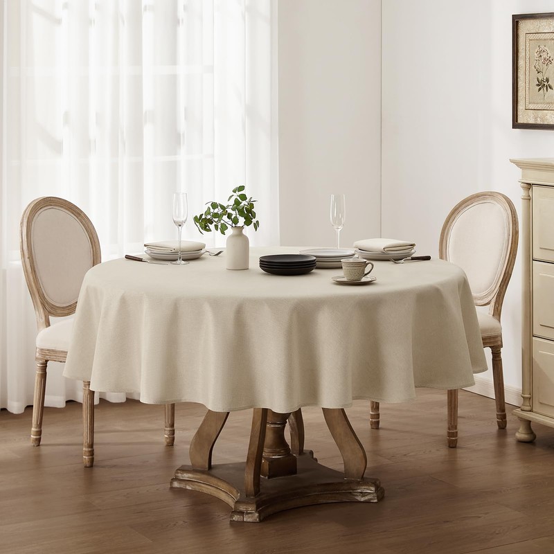 Softalker Round Table Cloths Wipe Clean Cream Tablecloth 150 cm