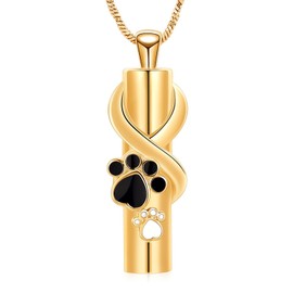 QGJNSGC Urn Necklace for Ashes for Dog/Cat Pet Paw Print Cylinder Ash Pendant Memorial Keepsake Pet Cremation Jewellery (Gold)