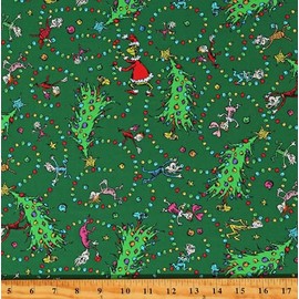 Robert Kaufman Cotton How The Grinch Stole Christmas Lights Trees Grinch Children Christmas Winter Holiday Seasonal Book Kids Dr. Seuss Green Cotton Fabric Print by The Yard (ADED-22569-274-PINE)