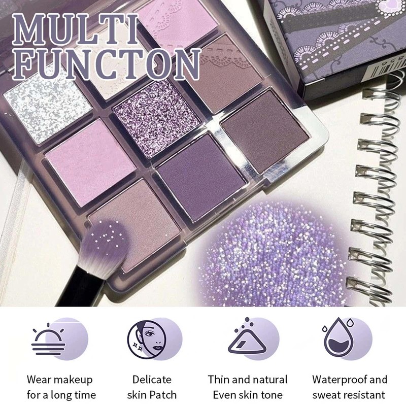Dreamy Purple Eyeshadow Palette for Women -Matte & Glitter Shades,