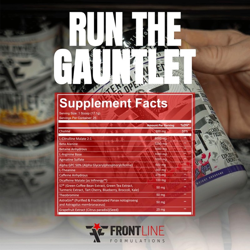 FRONTLINE FORMULATIONS Gauntlet Pre-Workout Powder, Explosive Workouts, Laser Focus, Mid