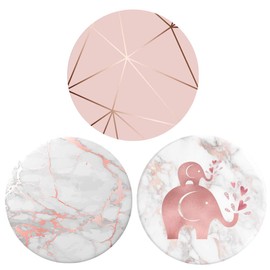Multi-Functional Grip Mobile Phone Stands and Finger Holder (3 Pack) - Pink Geometric Pattern Rose Gold Marble Heart Elephant