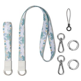 Wristlet Strap and Neck Lanyards,keychain Set for ID Badges Holder,Wallet, Key Chain ，lanyard of Various products。 (Blue flowers)