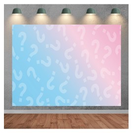 SADFA Gender Reveal Gender Backdrop 5x3ft Blue and Pink Question Mark Background for Baby Shower Party Decoration Boy Girl Neutral Photo Booth Banner Props