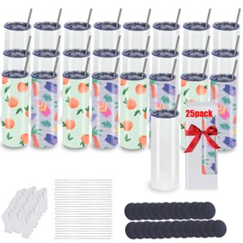 MICLAXYS 25 Pack Sublimation Tumblers 20 Oz Skinny Straight, Stainless Steel Sublimation Tumblers Blank, Individually Gift Boxed, Insulated Tumbler Sublimation (25 PACK 20OZ)