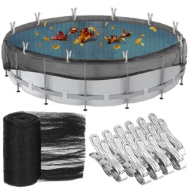 24 Feet Round Pool Leaf Net Cover for Above Ground Pool, 24ft Winter Cover Mesh Cover with 16Pcs Large Metal Clips，Pool Safety Net Fits 24FT Above Ground Pool, Keeps Leaves Out of Your Pool
