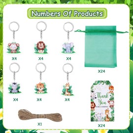Safari Baby Shower Party Decorations, Safari Keychain Party Favors with Zoo Animal Keychains Jungle Safari Thank you Gift Tags Organza Bags for Wild Two Birthday Baby Shower Party Supplies