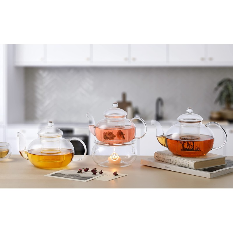 CnGlass 33.8oz Glass Teapot with Removable Infuser,Stovetop Safe Tea Kettle,Blooming