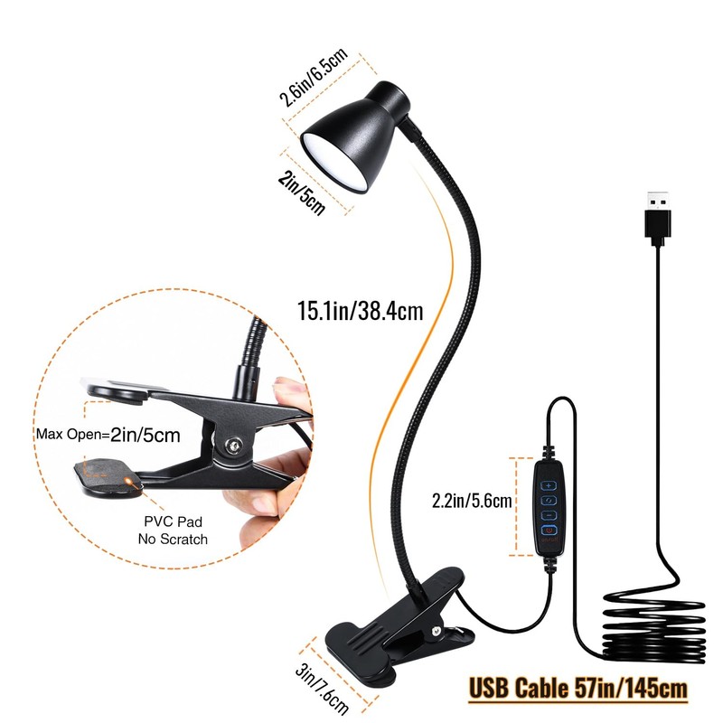 CeSunlight Clamp Desk Lamp, Clip on Reading Light, 3000K-6500K Adjustable