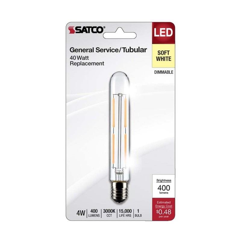 Satco 21860-4T6.5/LED/CL/930/120V/E17/1CD Tubular (S21860) Intermediate Screw Base Exit Light Bulb