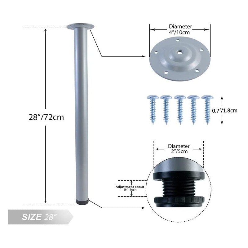 QLLY 28 inch Adjustable Metal Desk Legs, Office Table Furniture