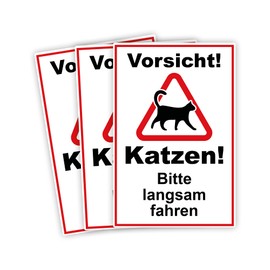 Strobo Vorsicht ! Katzen Bitte langsam Fahren Sign, 20 x 30 cm, Made of Sturdy PVC Hard Foam Board, 3 mm, with UV Protection (German Language), Pack of 3