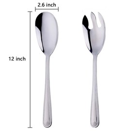 Large 12" Salad Servers Set Serving Spoon Spork 18/10 Stainless Steel - Silver