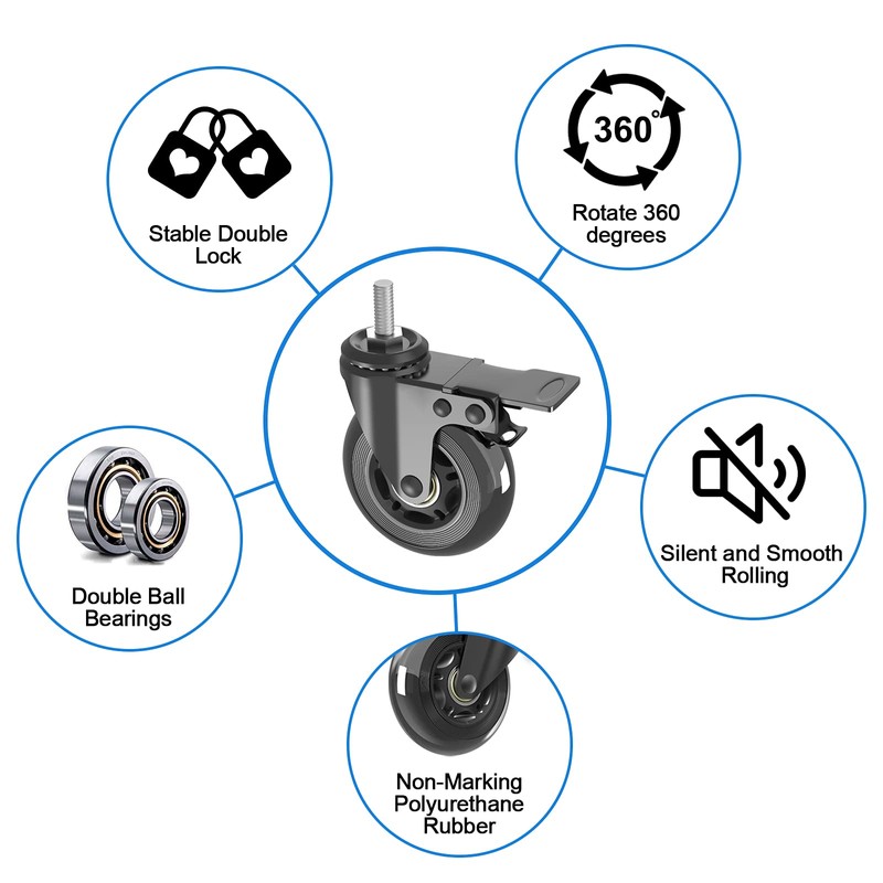MALLLALA 3"Swivel Caster Wheels with Imperial 5/16"-18 Threaded Stem,Set of