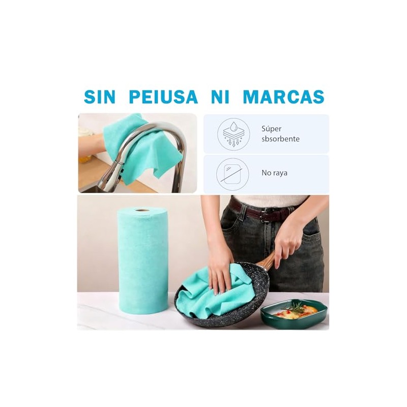 TOAO Rollo de Toallas de Microfibra, 50 Paños Reutilizables de