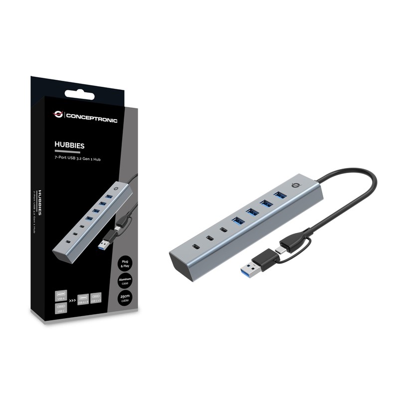 CONCEPTRONIC HUBBIES20G 7-Port USB 3.2 Gen 1 Hub, 5Gbps, USB-C