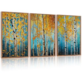 LHIUEM 16"x24"x3-Nature Landscape Prints,Monet Tree Framed Canvas Wall Art,Impressionist Botanical Mottled Shallow Decor,Blue Monet Wall Art Framed Vintage Plants Pictures for Living Room Bedroom