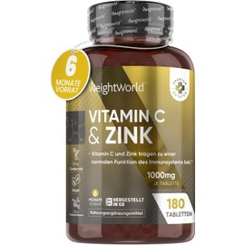 WeightWorld Vitamin C with Zinc Tablets, 1000 mg, 6 Months Supply, for Immune System, Energy, Bones, Skin & Metabolism (EFSA), 180 Vegan Tablets, Alternative to Capsules & Powder Visit the WeightWorld Store