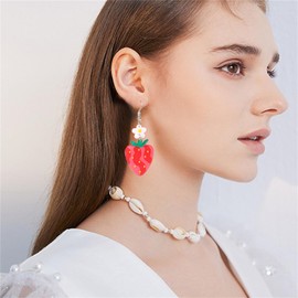 Red Strawberry Earring for Women Cute 3D Acrylic Fruit Resin Simulation Strawberry Earrings Cute Red Fruit Strawberry Acrylic Earrings for Party Vacation (S Flower Strawberry)