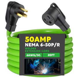 Kanayu 20FT 50Amp 6AWG Welder Extension Cord Compatible with NEMA 6-50P to 6-50R Power Extension for Welding Machines 50A 250Volt 3-Prong 6 Gauge Heavy Duty Welding Cable, ETL Listed(20 ft)