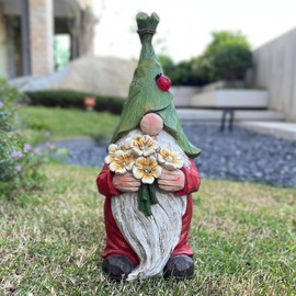 COWOS Garden Gnome Statue Outdoor Decor, Solar Garden Gnome Figurine Light, Resin Garden Statues Sculpture for Patio Yard Lawn Outdoor Garden Decorations