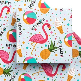 WRAPAHOLIC Summer Wrapping Paper Sheet - 12 Sheets Flamingo Design Folded Flat for Birthday, Party, Baby Showers - 19.7 Inch X 30 Inch Per Sheet