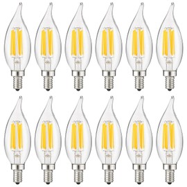 Sunlite 41354-SU LED Filament Chandelier Light Bulb with Flame Tip, ETL Listed, 5 Watts (60W Equivalent), Candelabra Base (E12), Clear, Dimmable, 12 Count, 5000K - Super White