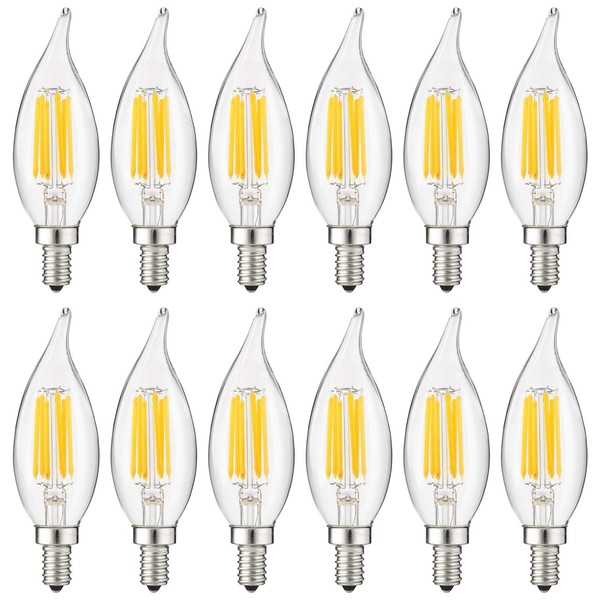 Sunlite 41354-SU LED Filament Chandelier Light Bulb with Flame Tip,