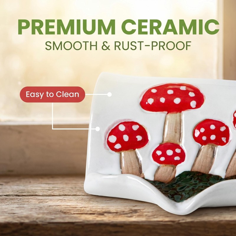 Mushroom Ceramic Soap Dish Scroll Shape Soap Holder with Self-Draining
