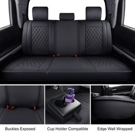 LUCKYMAN CLUB 2007-2021 Tundra Pickup Trucks Car Seat Covers X05-T3 Rear-only, Fit SR5 SR Platinum TRD PRO Trims Crew/Crewmax/Extended/Double Cab with Water Proof Faux Leather (Black Rear)