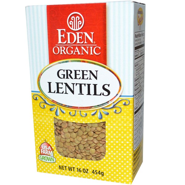 Organic Green Lentils Dry 16 Oz. -Pack of 12