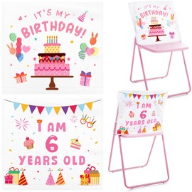Breling Birthday Chair Cover I Am 6 Years Old It's My Birthday Seat Cover 17.7 x 15.7 Inch Kids Seat Chair Back Slipcover for Preschool Kindergarten Classroom School Home Dining Party Decor